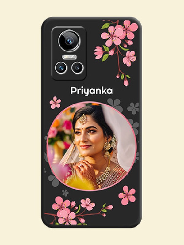 Round Image with Pink Color Floral Design on Photo on Space Black Soft Matte Back Cover - Realme GT Neo 3 150W