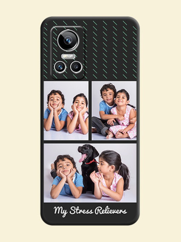 Cross Dotted Pattern with 2 Image Holder  on Personalised Space Black Soft Matte Cases - Realme GT Neo 3 150W