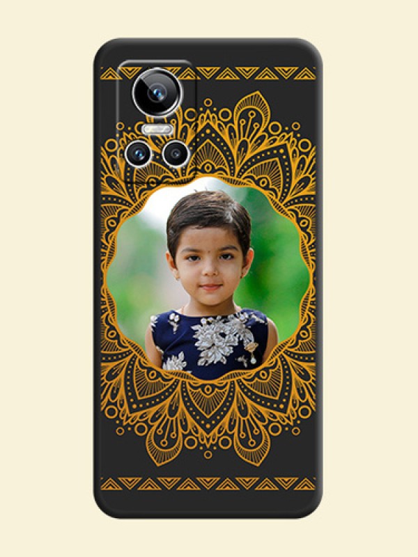 Round Image with Floral Design on Photo on Space Black Soft Matte Mobile Cover - Realme GT Neo 3 150W