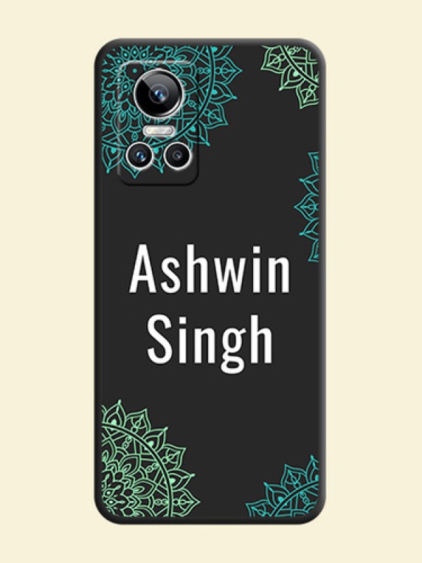 Your Name with Floral Design on Space Black Custom Soft Matte Back Cover - Realme GT Neo 3 150W