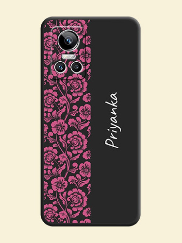 Pink Floral Pattern Design With Custom Text On Space Black Personalized Soft Matte Phone Covers -Realme Gt Neo 3 150W