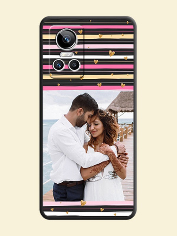 Multicolor Lines and Golden Love Symbols Design on Photo on Space Black Soft Matte Mobile Cover - Realme GT Neo 3