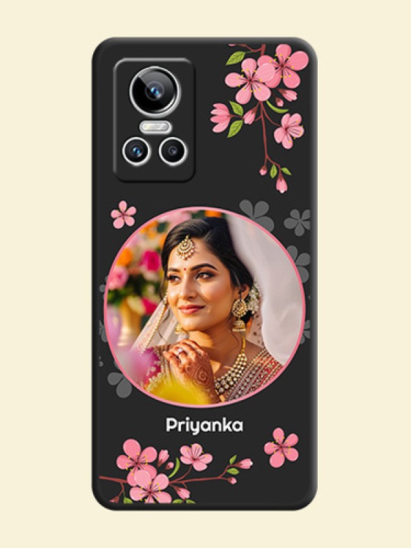 Round Image with Pink Color Floral Design on Photo on Space Black Soft Matte Back Cover - Realme GT Neo 3