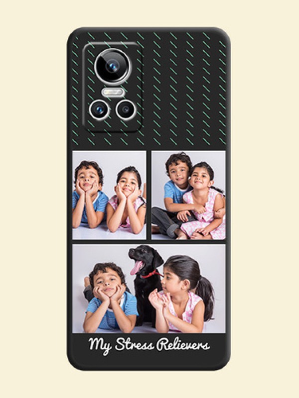 Cross Dotted Pattern with 2 Image Holder  on Personalised Space Black Soft Matte Cases - Realme GT Neo 3