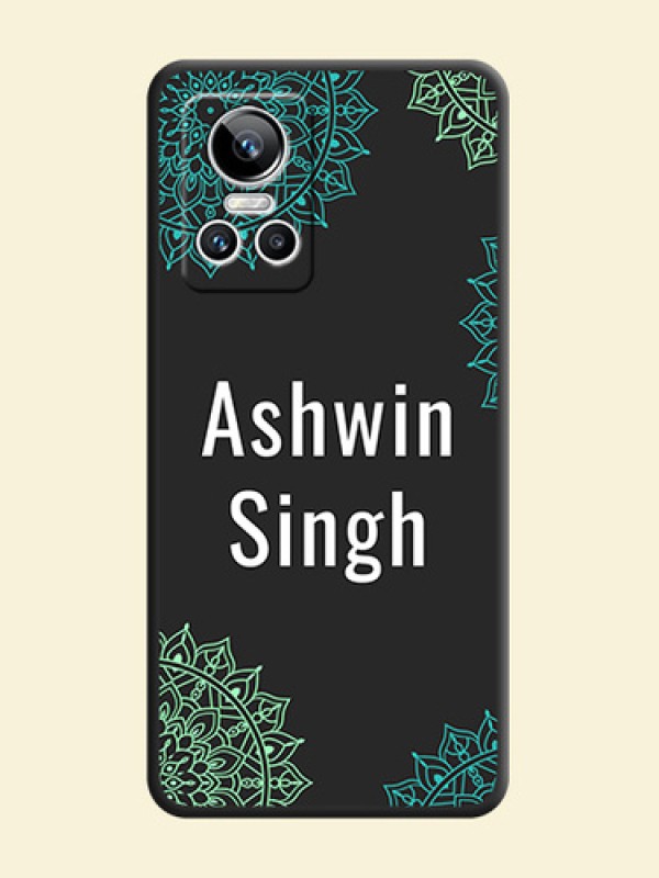 Your Name with Floral Design on Space Black Custom Soft Matte Back Cover - Realme GT Neo 3