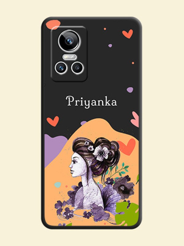 Namecase For Her With Fancy Lady Image On Space Black Personalized Soft Matte Phone Covers -Realme Gt Neo 3