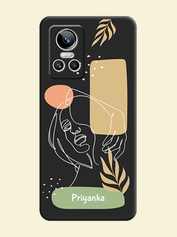 Custom Text With Line Art Of Women & Leaves Design On Space Black Personalized Soft Matte Phone Covers -Realme Gt Neo 3