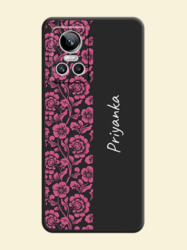 Pink Floral Pattern Design With Custom Text On Space Black Personalized Soft Matte Phone Covers -Realme Gt Neo 3