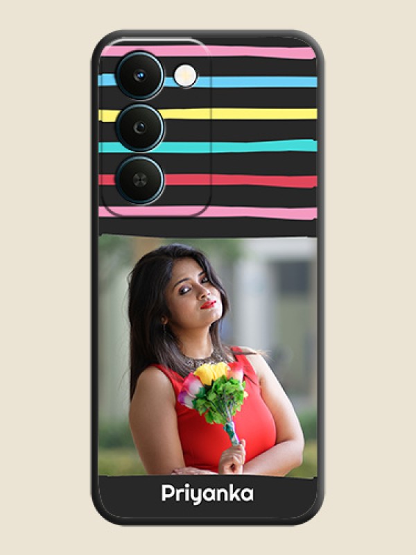 Multicolor Lines with Image On Space Black Custom Soft Matte Mobile Back Cover - Realme Narzo 100 Lite 5G