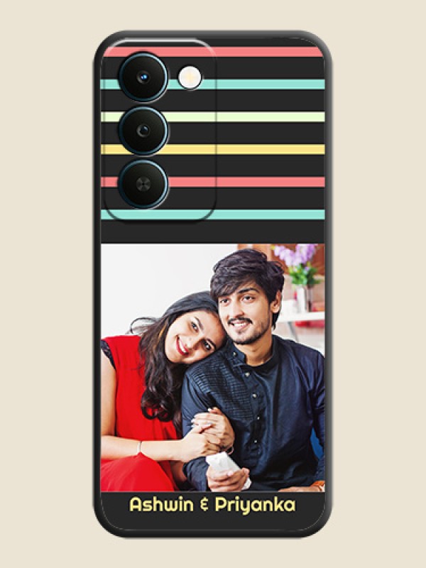 Color Stripes with Photo and Text on Photo On Space Black Custom Soft Matte Mobile Back Cover - Realme Narzo 100 Lite 5G