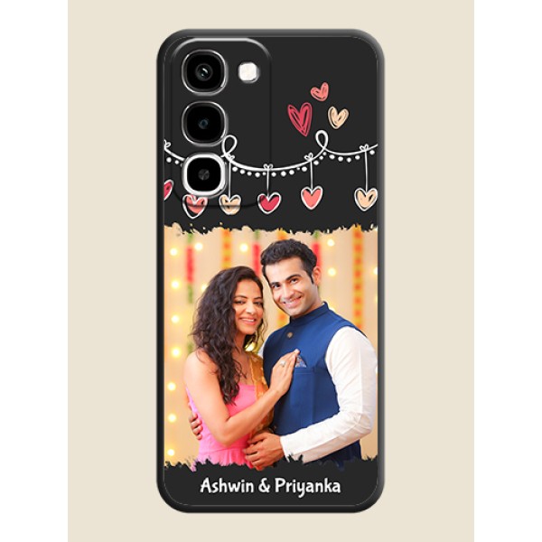 Pink Love Hangings with Name On Space Black Custom Soft Matte Mobile Back Cover - Realme Narzo 100x 5G Pink Love Hangings with Name On Space Black Custom Soft Matte Mobile Back Cover - Realme Narzo 100x 5G