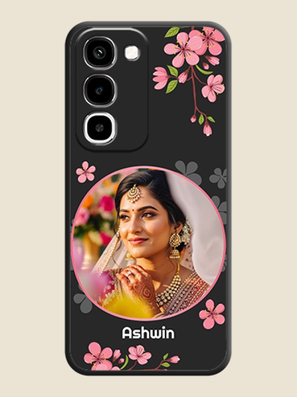 Round Image with Pink Color Floral Design on Photo On Space Black Custom Soft Matte Mobile Back Cover - Realme Narzo 100x 5G