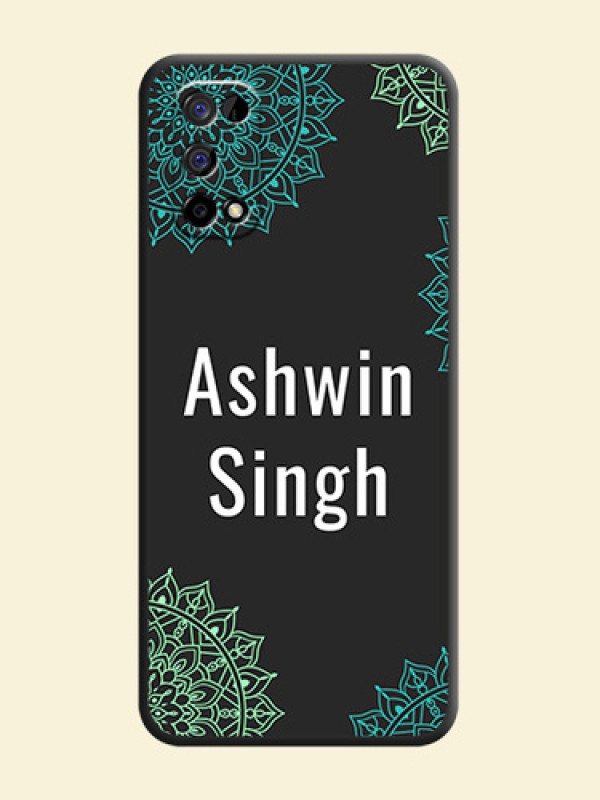 Your Name with Floral Design on Space Black Custom Soft Matte Back Cover - Realme Narzo 30 Pro 5G