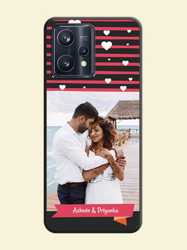 White Color Love Symbols with Pink Lines Pattern on Space Black Custom Soft Matte Phone Cases - Realme Narzo 50 Pro 5G