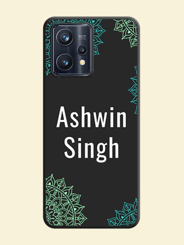 Your Name with Floral Design on Space Black Custom Soft Matte Back Cover - Realme Narzo 50 Pro 5G