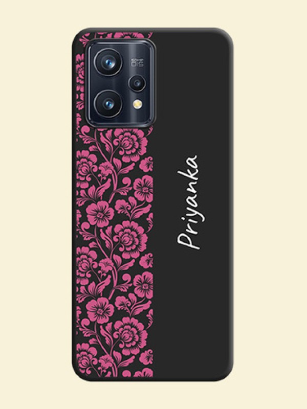 Pink Floral Pattern Design With Custom Text On Space Black Personalized Soft Matte Phone Covers -Realme Narzo 50 Pro 5G