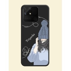 Girl With Blue Winter Outfiit Custom Text Design On Space Black Personalized Soft Matte Phone Covers -Realme Narzo 50A