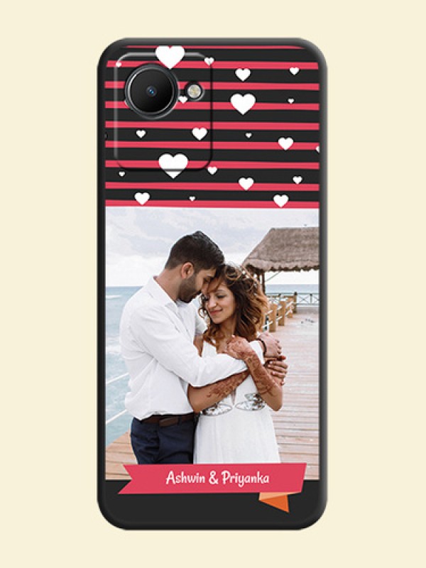 White Color Love Symbols with Pink Lines Pattern on Space Black Custom Soft Matte Phone Cases - Narzo 50i Prime