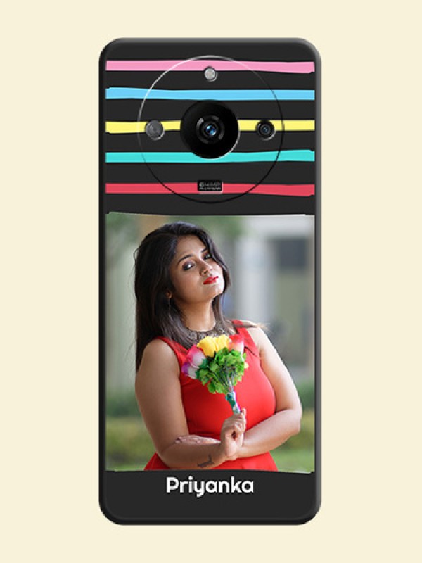 Multicolor Lines with Image on Space Black Personalized Soft Matte Phone Covers - Realme Narzo 60 5G