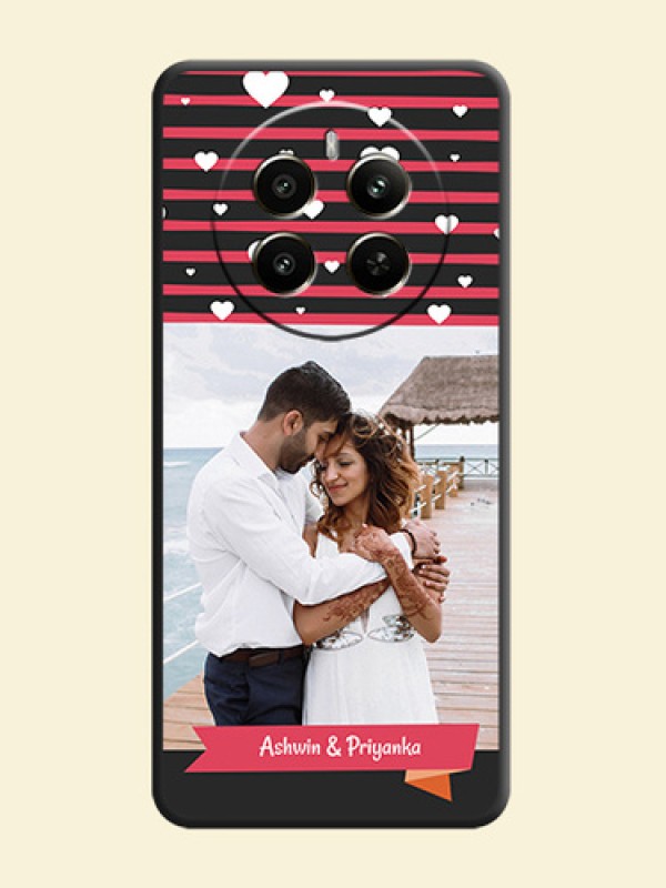 White Color Love Symbols with Pink Lines Pattern on Space Black Custom Soft Matte Phone Cases - Realme Narzo 70 5G