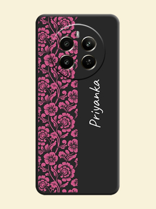 Pink Floral Pattern Design With Custom Text On Space Black Personalized Soft Matte Phone Covers - Narzo 70 Pro 5G