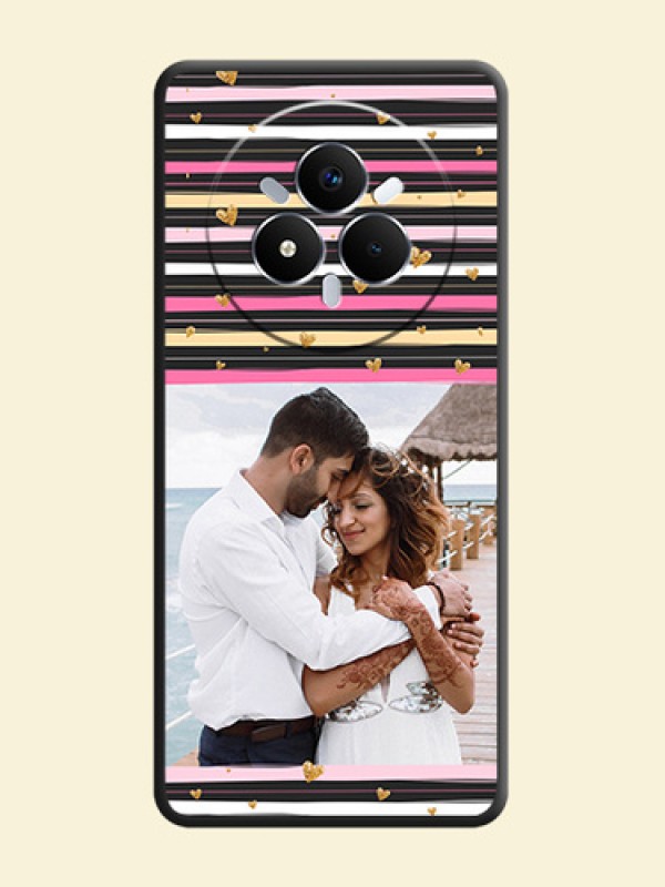 Multicolor Lines and Golden Love Symbols Design on Photo On Space Black Custom Soft Matte Mobile Back Cover - Realme Narzo 80 Pro 5G