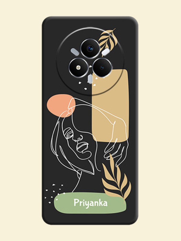 Custom Text With Line Art Of Women & Leaves Design On Space Black Custom Soft Matte Mobile Back Cover - Realme Narzo 80 Pro 5G