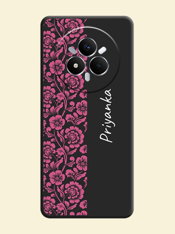 Pink Floral Pattern Design With Custom Text On Space Black Custom Soft Matte Mobile Back Cover - Realme Narzo 80 Pro 5G