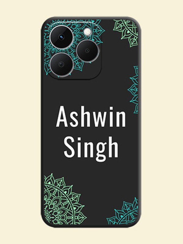 Your Name with Floral Design On Space Black Custom Soft Matte Mobile Back Cover - Realme Narzo 90 5G