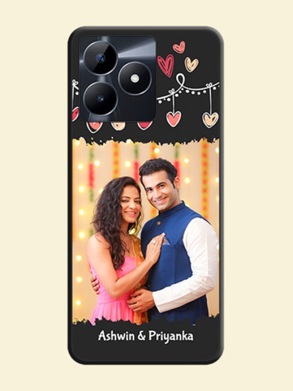 Pink Love Hangings with Name on Space Black Custom Soft Matte Phone Cases - Realme Narzo N53