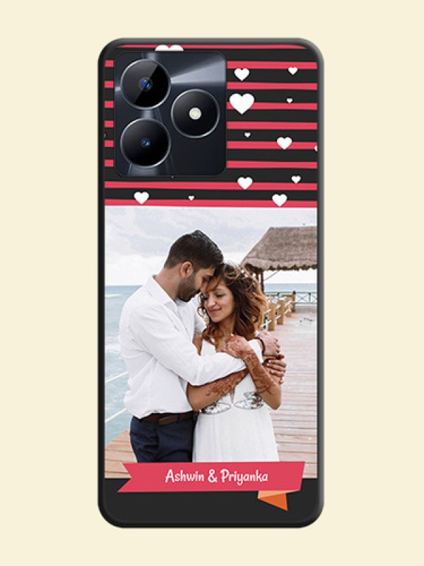 White Color Love Symbols with Pink Lines Pattern on Space Black Custom Soft Matte Phone Cases - Realme Narzo N53