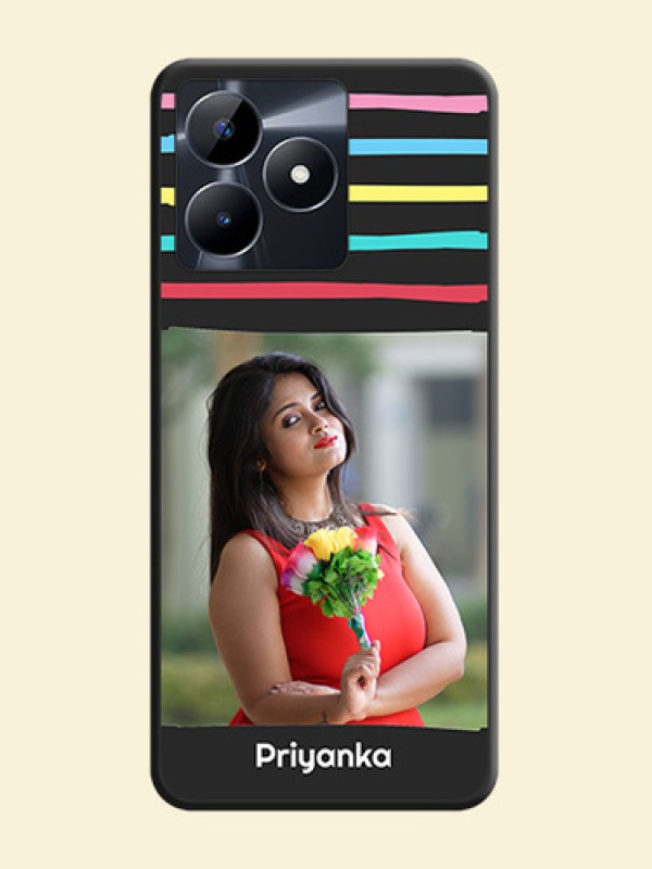 Multicolor Lines with Image on Space Black Personalized Soft Matte Phone Covers - Realme Narzo N53