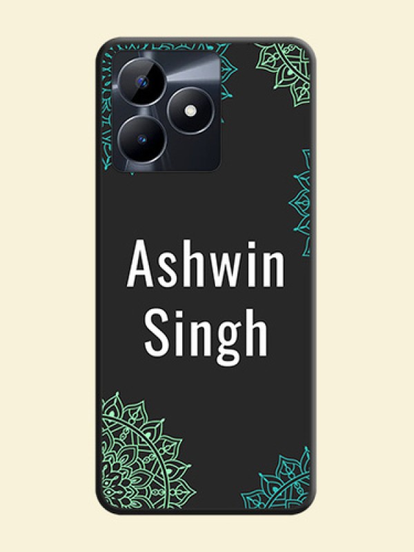 Your Name with Floral Design on Space Black Custom Soft Matte Back Cover - Realme Narzo N53