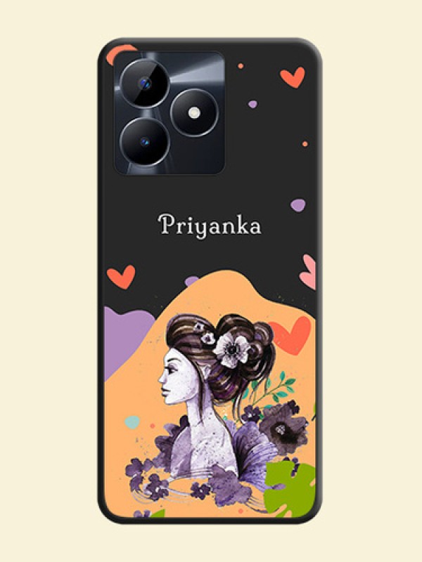 Namecase For Her With Fancy Lady Image On Space Black Personalized Soft Matte Phone Covers - Realme Narzo N53