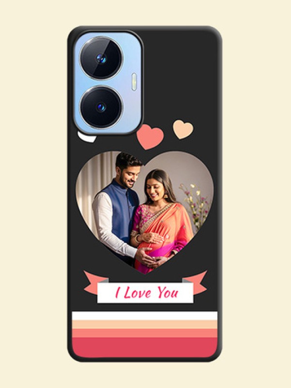 Love Shaped Photo with Colorful Stripes on Personalised Space Black Soft Matte Cases - Realme Narzo N55