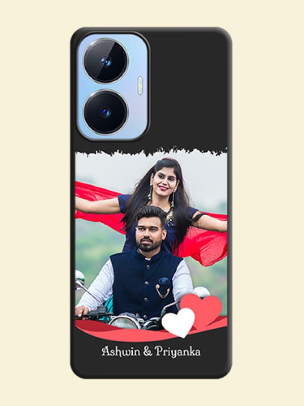 Pin Color Love Shaped Ribbon Design with Text on Space Black Custom Soft Matte Phone Back Cover - Realme Narzo N55