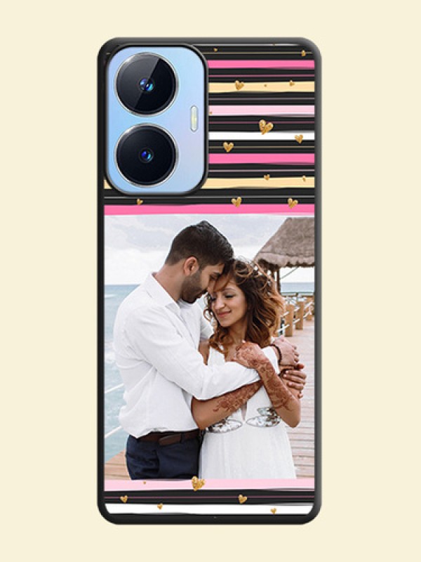Multicolor Lines and Golden Love Symbols Design on Photo on Space Black Soft Matte Mobile Cover - Realme Narzo N55