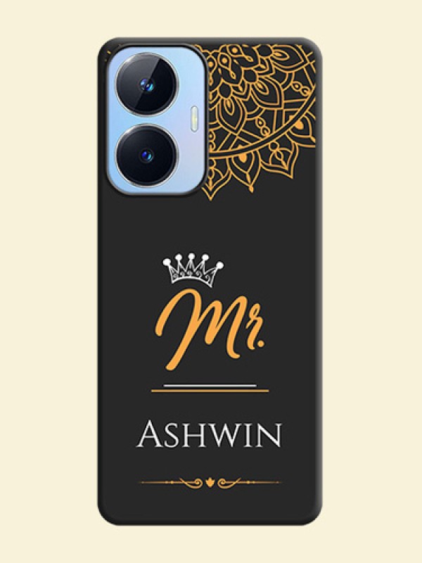Mr Name with Floral Design  on Personalised Space Black Soft Matte Cases - Realme Narzo N55
