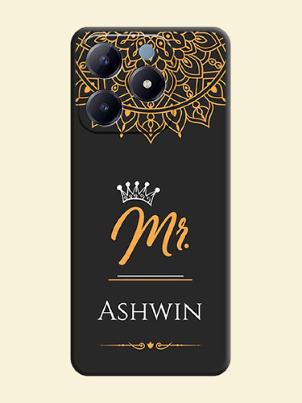 Mr Name with Floral Design On Space Black Custom Soft Matte Mobile Back Cover - Realme Narzo N63