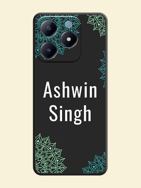 Your Name with Floral Design On Space Black Custom Soft Matte Mobile Back Cover - Realme Narzo N63