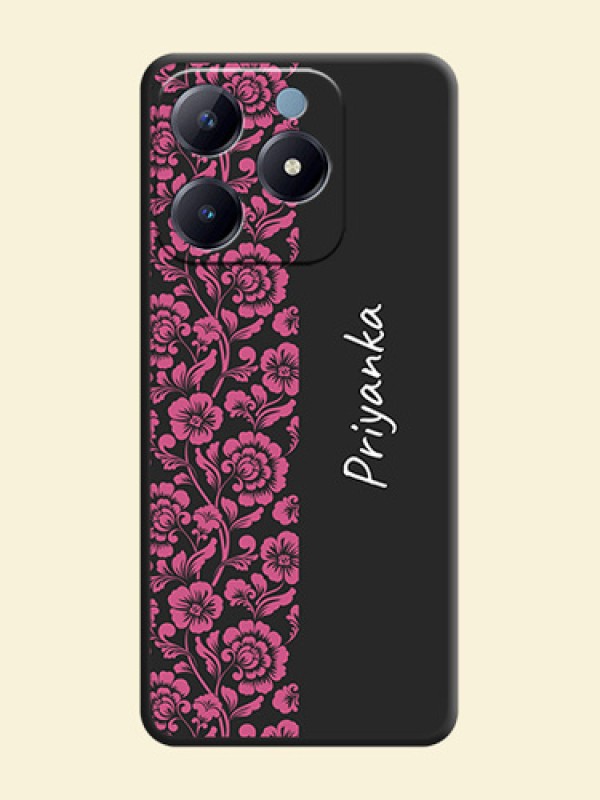 Pink Floral Pattern Design With Custom Text On Space Black Custom Soft Matte Mobile Back Cover - Realme Narzo N63