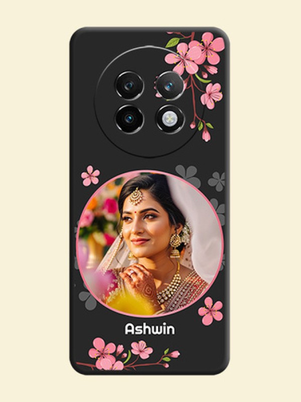 Round Image with Pink Color Floral Design on Photo On Space Black Custom Soft Matte Mobile Back Cover - Realme P1 Speed 5G