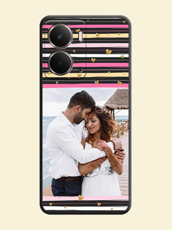 Multicolor Lines and Golden Love Symbols Design on Photo On Space Black Custom Soft Matte Mobile Back Cover - Realme P3 5G