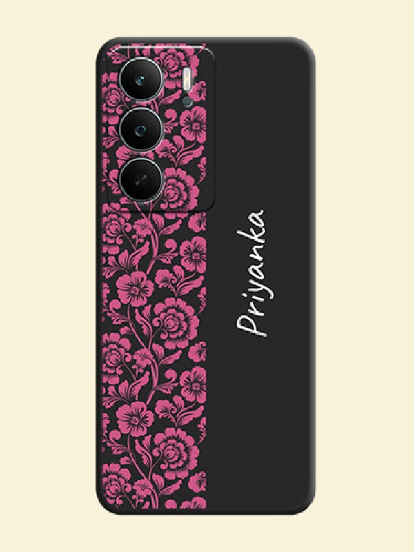 Pink Floral Pattern Design With Custom Text On Space Black Custom Soft Matte Mobile Back Cover - Realme P3 Lite 5G