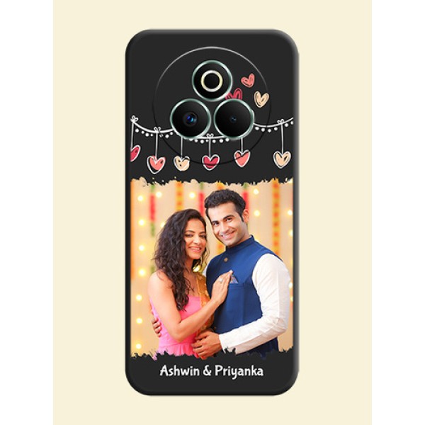 Pink Love Hangings with Name On Space Black Custom Soft Matte Mobile Back Cover - Realme P3 Pro 5G Pink Love Hangings with Name On Space Black Custom Soft Matte Mobile Back Cover - Realme P3 Pro 5G