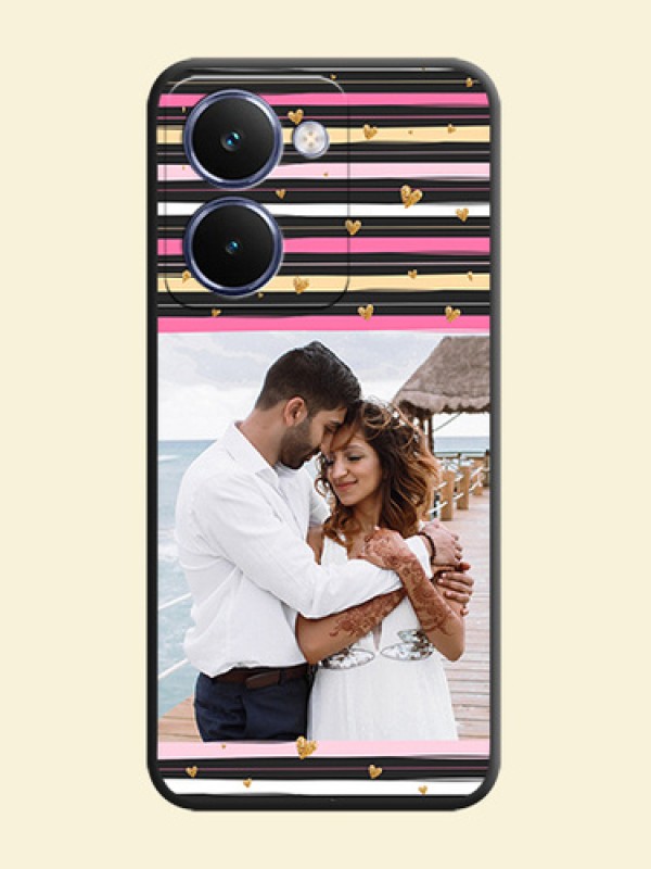 Multicolor Lines and Golden Love Symbols Design on Photo On Space Black Custom Soft Matte Mobile Back Cover - Realme P3 Ultra 5G