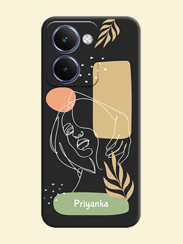 Custom Text With Line Art Of Women & Leaves Design On Space Black Custom Soft Matte Mobile Back Cover - Realme P3 Ultra 5G