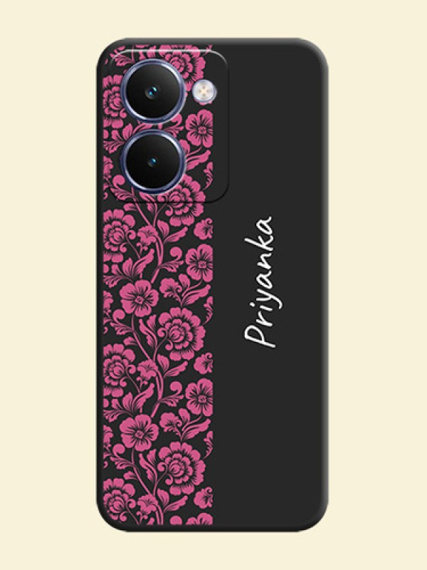 Pink Floral Pattern Design With Custom Text On Space Black Custom Soft Matte Mobile Back Cover - Realme P3 Ultra 5G