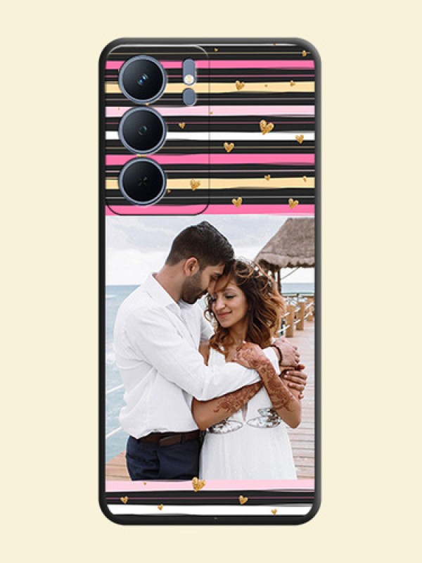 Multicolor Lines and Golden Love Symbols Design on Photo On Space Black Custom Soft Matte Mobile Back Cover - Realme P3x 5G