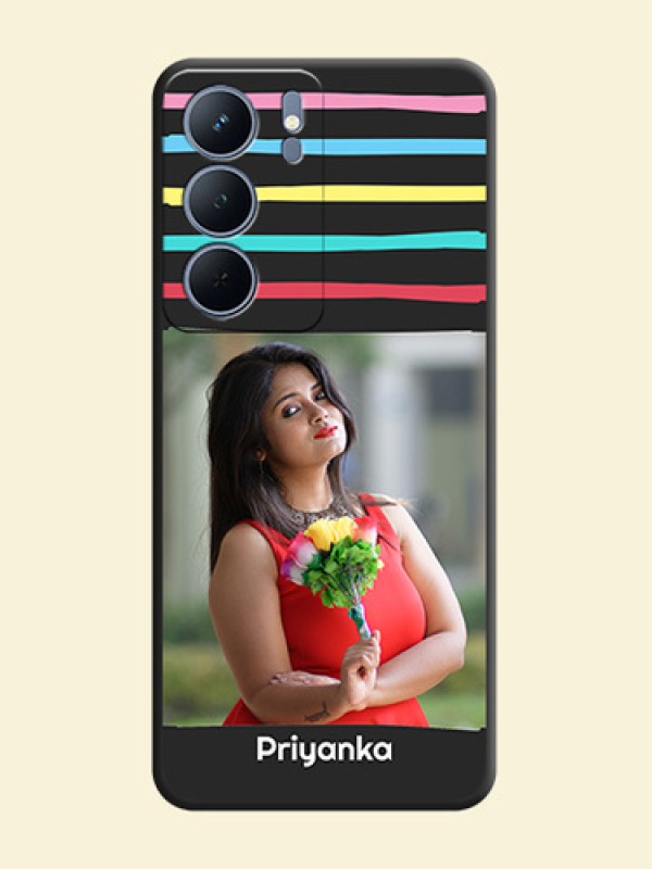 Multicolor Lines with Image On Space Black Custom Soft Matte Mobile Back Cover - Realme P3x 5G